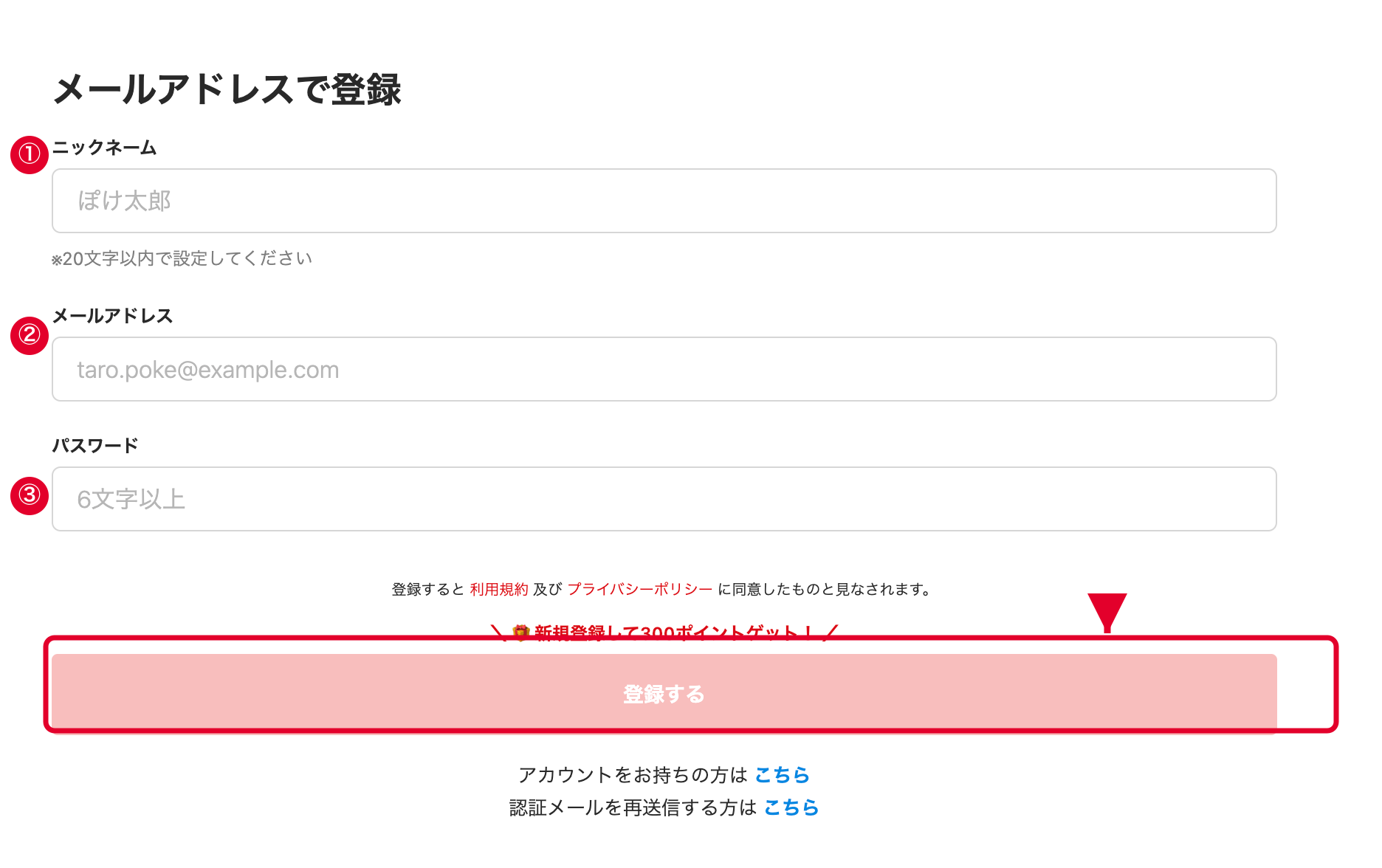 STEP3 メールアドレスで登録情報を入力